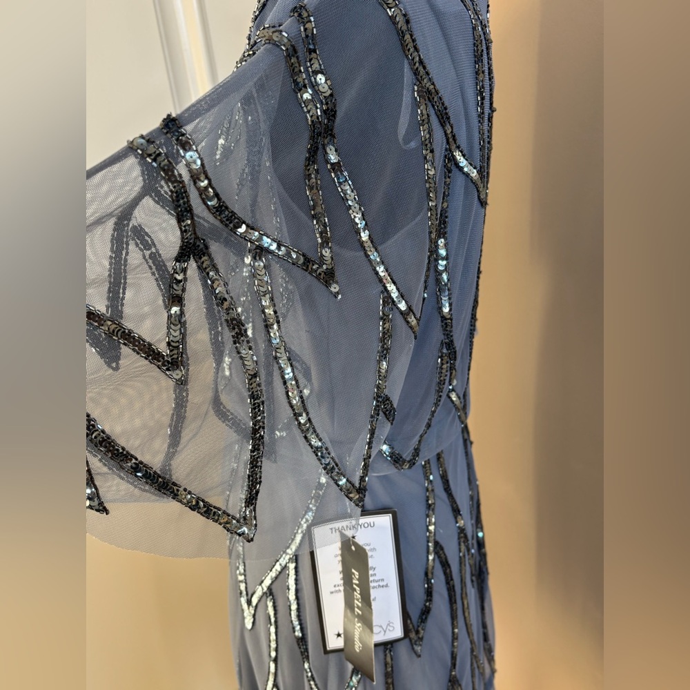Embellish Bead Mesh Wrap Dress Adrianna Papell Dusty Blue Women’s Size 10 NWT - Picture 8 of 16